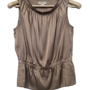 Vtg Women's Banana Republic 100% Silk Peplum Blouse Size Small Beige Tan Ruffled
